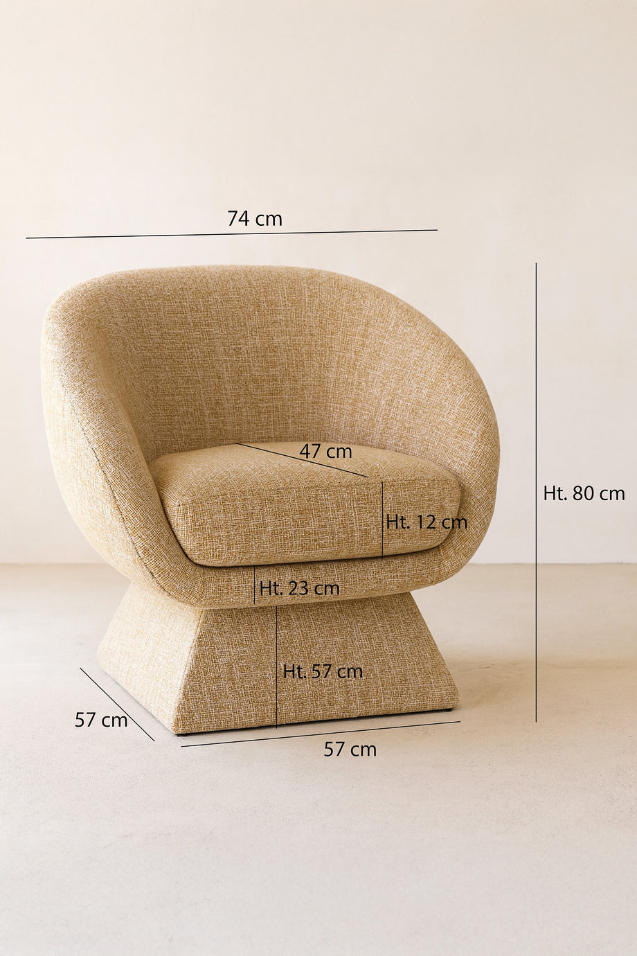 Dimensions Sixties - Fauteuil pivotant en tissu tweed ocre jaune