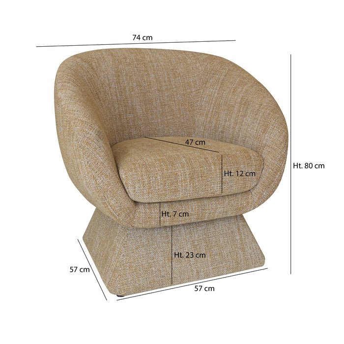 Fauteuil pivotant Sixties en tissu tweed ocre jaune 77x74x80 cm