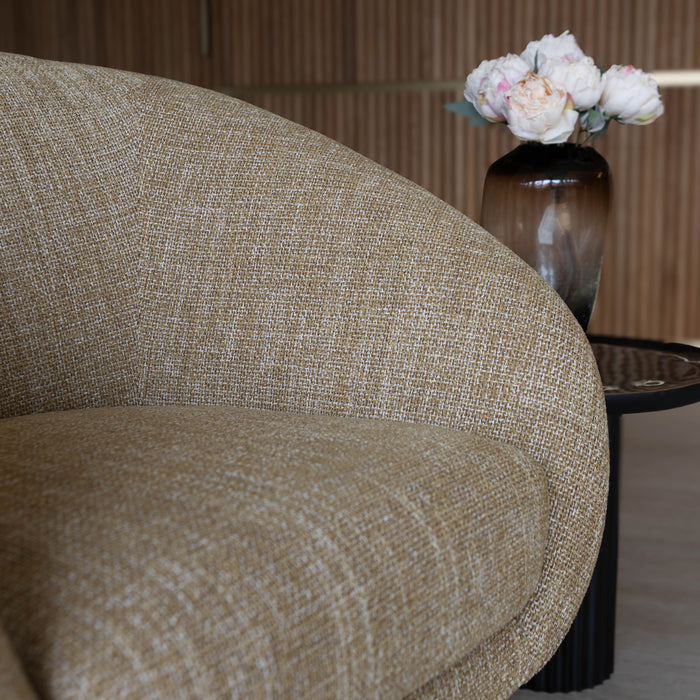 Fauteuil pivotant Sixties en tissu tweed ocre jaune 77x74x80 cm