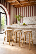Amalfi - Tabouret de bar beige en aluminium effet rotin naturel