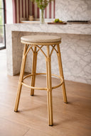 Amalfi - Tabouret de bar beige en aluminium effet rotin naturel