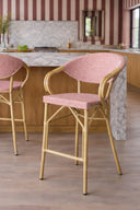 Amalfi - Lot de 2 fauteuils de bar rouge en aluminium effet rotin naturel