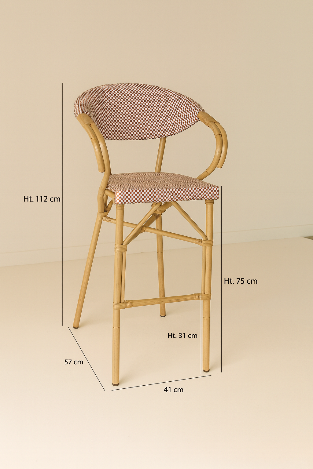 Dimensions Amalfi - Lot de 2 fauteuils de bar rouge en aluminium effet rotin naturel