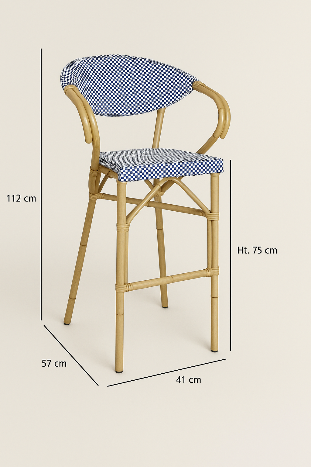 Dimensions Amalfi - Lot de 2 fauteuils de bar bleu en aluminium effet rotin naturel