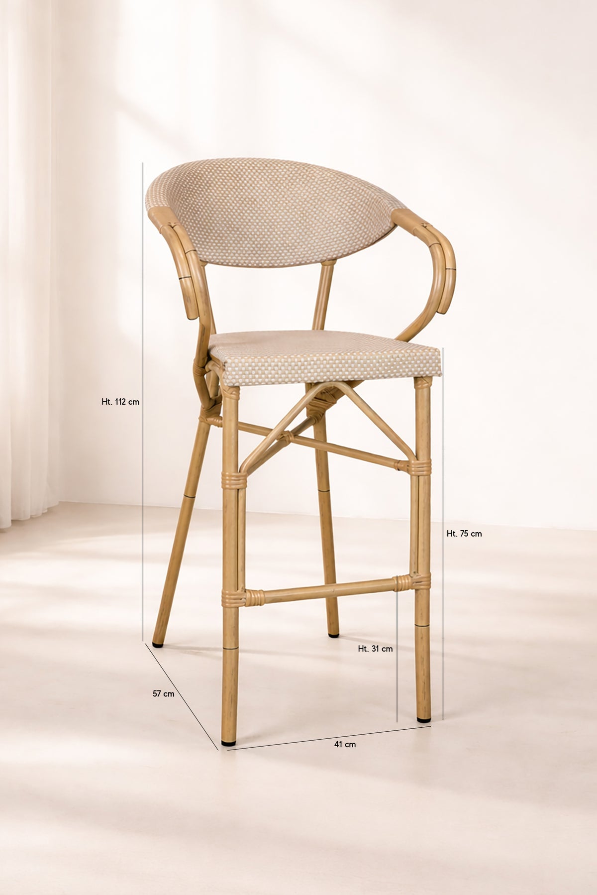 Dimensions Amalfi - Lot de 2 fauteuils de bar beige en aluminium effet rotin naturel
