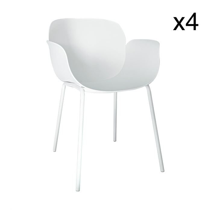 Lot de 4 fauteuils de table extérieur Calista en polypropylène et pieds métal blanc