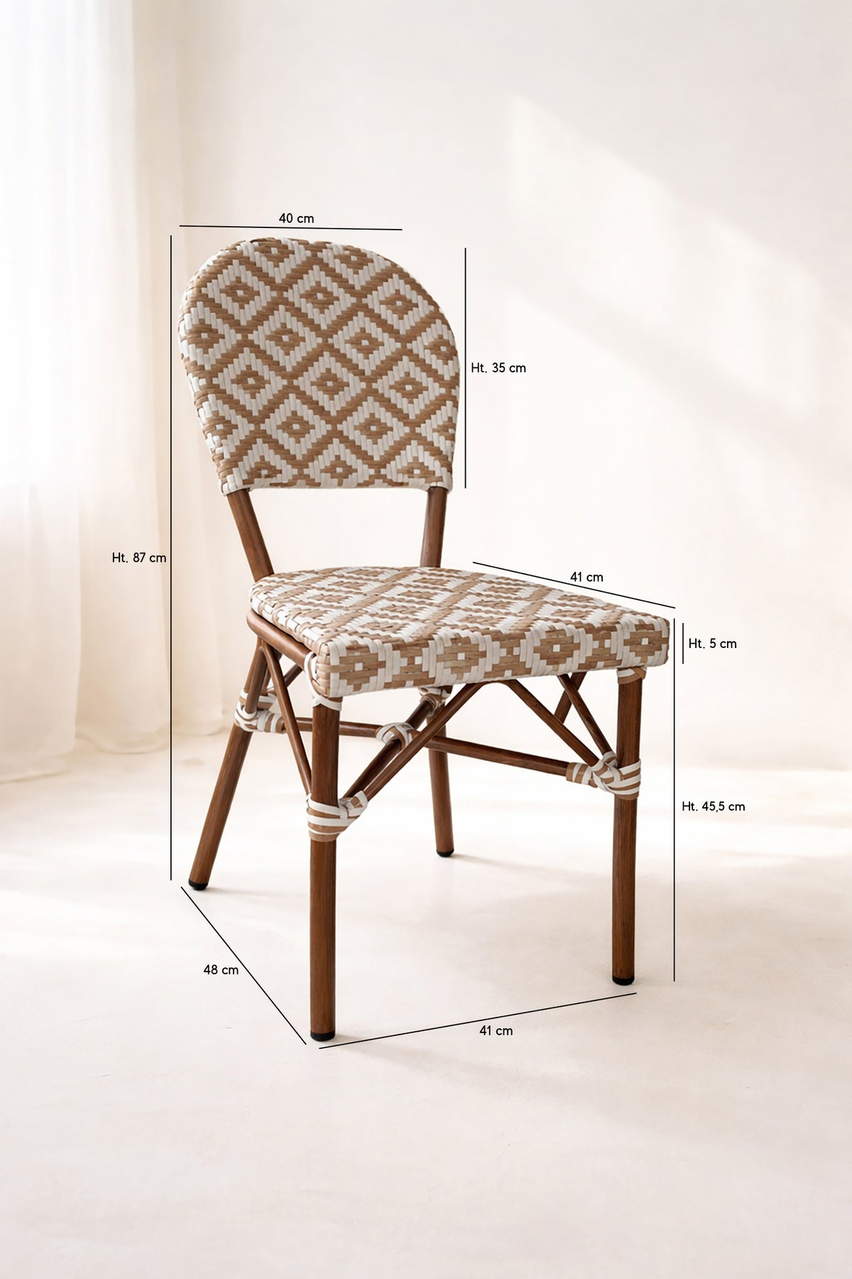 Dimensions Scala - Lot de 2 chaises noisette en aluminium effet rotin couleur noyer