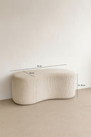 Côme - Banc incurvé en tissu velours côtelé et structure en bois beige