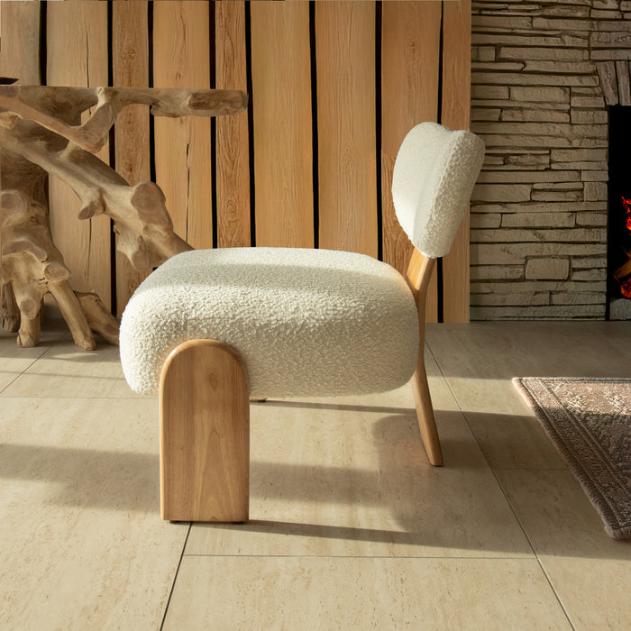 Fauteuil Hella en tissu bouclette blanc 70x72x72 cm