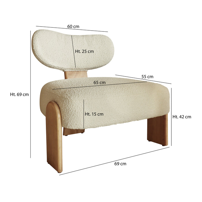 Fauteuil Hella en tissu bouclette blanc 70x72x72 cm
