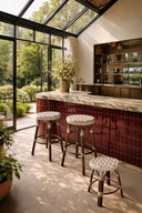 Scala - Tabouret bas en textilène tressé beige avec structure en aluminium