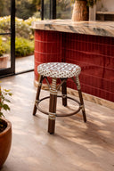 Scala - Tabouret bas en textilène tressé beige avec structure en aluminium