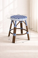 Scala - Tabouret bas bleu en aluminium effet rotin couleur noyer