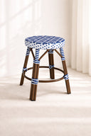 Scala - Tabouret bas bleu en aluminium effet rotin couleur noyer