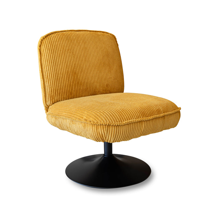 Fauteuil pivotant Funky en velours côtelé safran avec pieds métal noir 62x74x75 cm