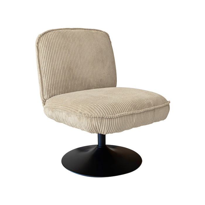Fauteuil pivotant Funky en velours côtelé beige avec pieds métal noir 62x74x75 cm