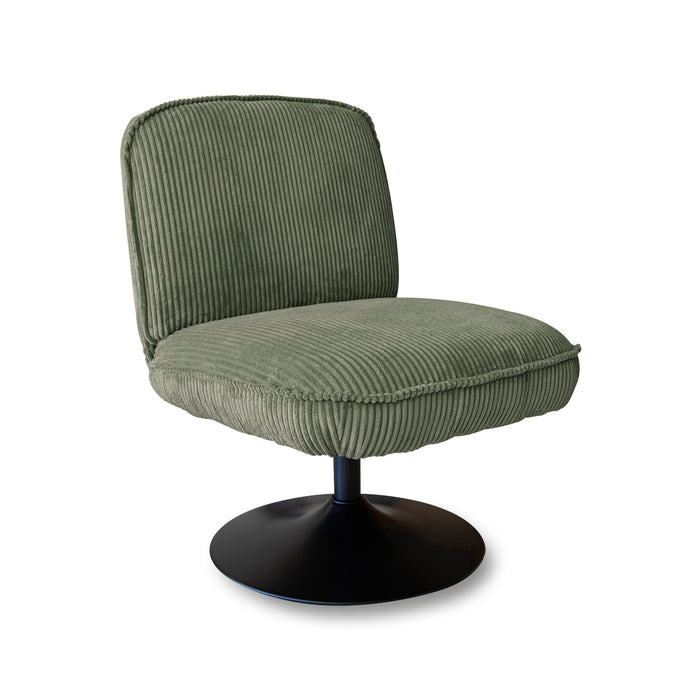 Fauteuil pivotant Funky en velours côtelé vert avec pieds métal noir 62x74x75 cm