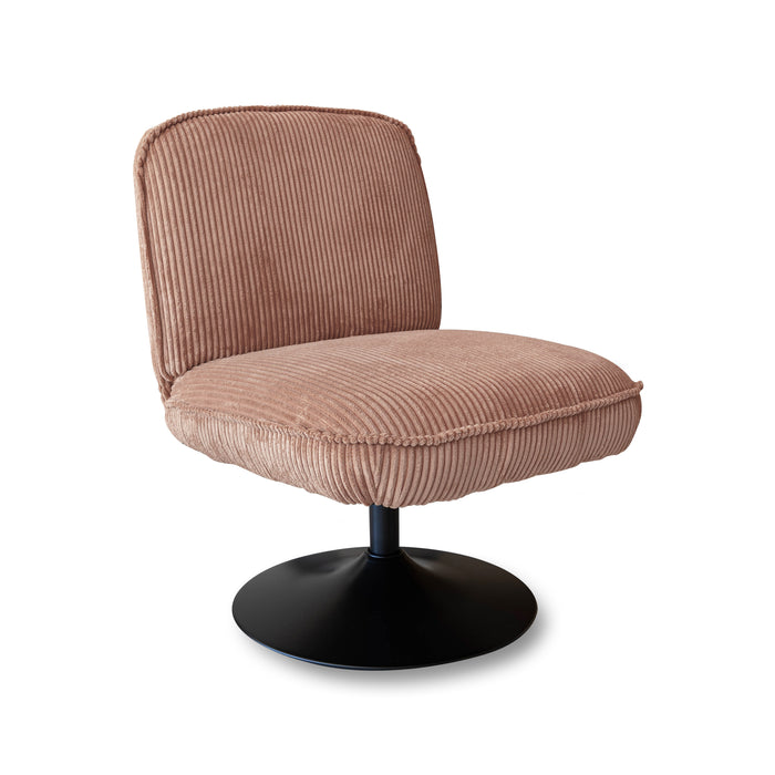Fauteuil pivotant Funky en velours côtelé rose avec pieds métal noir 62x74x75 cm