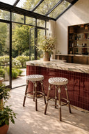 Scala - Tabouret haut en textilène tressé beige avec structure en aluminium