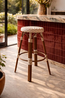 Scala - Tabouret de bar noisette en aluminium effet rotin couleur noyer