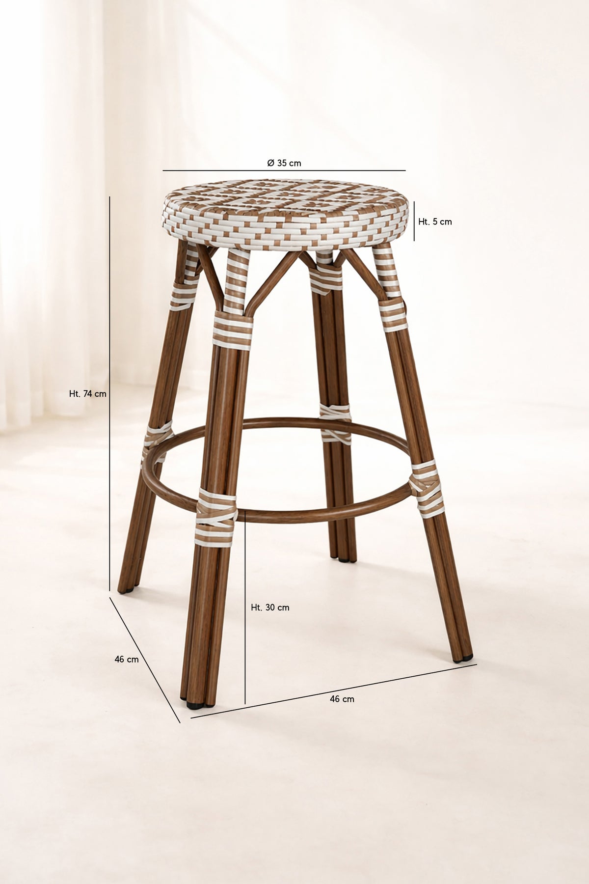Dimensions Scala - Tabouret de bar noisette en aluminium effet rotin couleur noyer