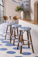 Scala - Tabouret haut en textilène tressé bleu avec structure en aluminium