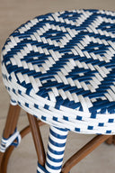 Scala - Tabouret de bar bleu en aluminium effet rotin couleur noyer