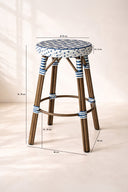 Scala - Tabouret de bar bleu en aluminium effet rotin couleur noyer