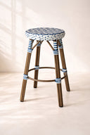 Scala - Tabouret haut en textilène tressé bleu avec structure en aluminium