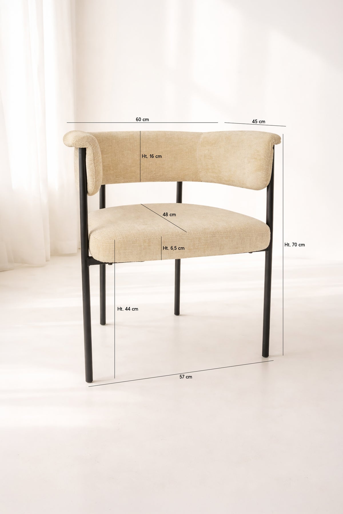 Dimensions Colette - Lot de 2 fauteuils en métal noir et tissu beige