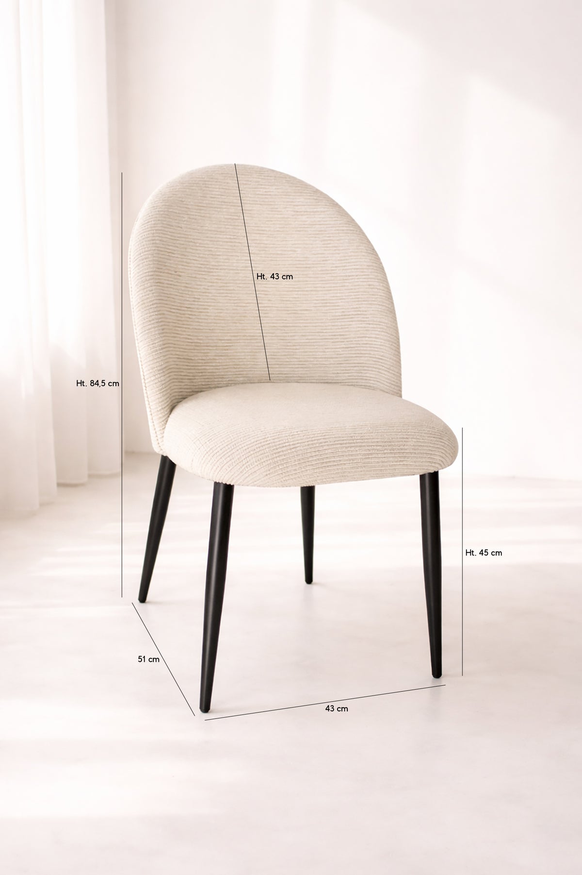Dimensions Leonie - Lot de 2 chaises en métal noir et tissu ecru