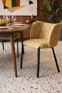 Suzan - Lot de 2 fauteuils de table en métal noir et tissu tweed ocre