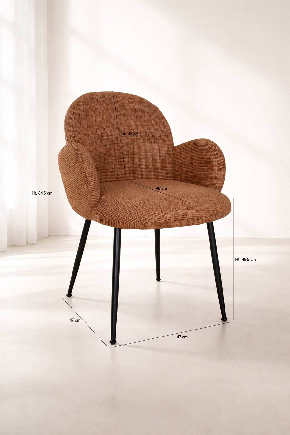 Dimensions Ginette - Lot de 2 fauteuils en métal noir et tissu tweed terracotta