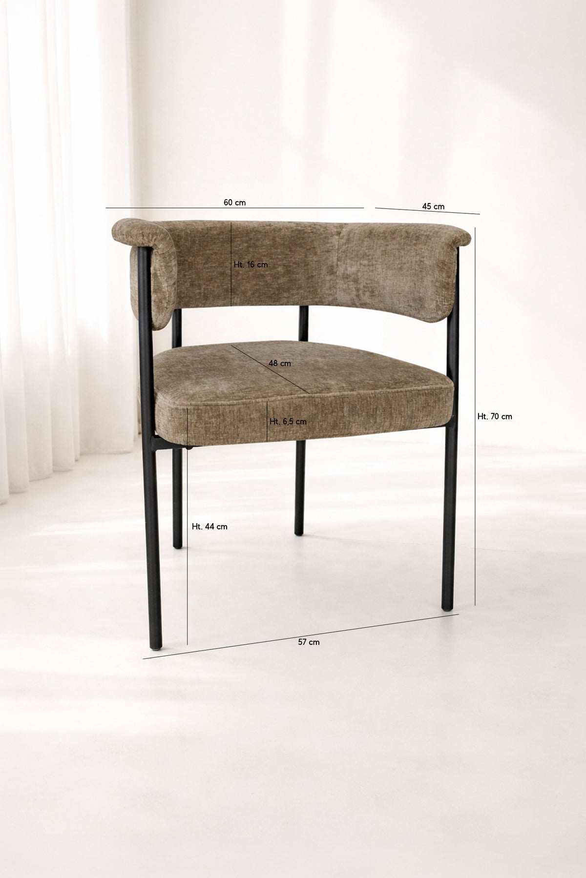 Dimensions Colette - Lot de 2 fauteuils en métal noir et tissu café