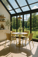 Montauk -  Ensemble table et 4 fauteuils de table intérieur en polypropylène et métal ocre