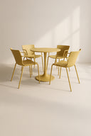 Montauk -  Ensemble table et 4 fauteuils de table intérieur en polypropylène et métal ocre