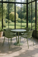 Calypso - Ensemble table et 4 fauteuils de table intérieur en polypropylène et métal vert