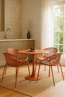 Calypso - Ensemble table et 4 fauteuils de table intérieur en polypropylène et métal brique