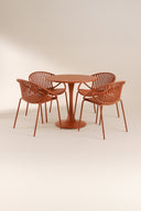 Calypso - Ensemble table et 4 fauteuils de table intérieur en polypropylène et métal brique