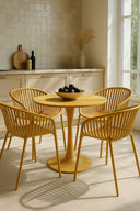 Calypso - Ensemble table et 4 fauteuils de table intérieur en polypropylène et métal ocre