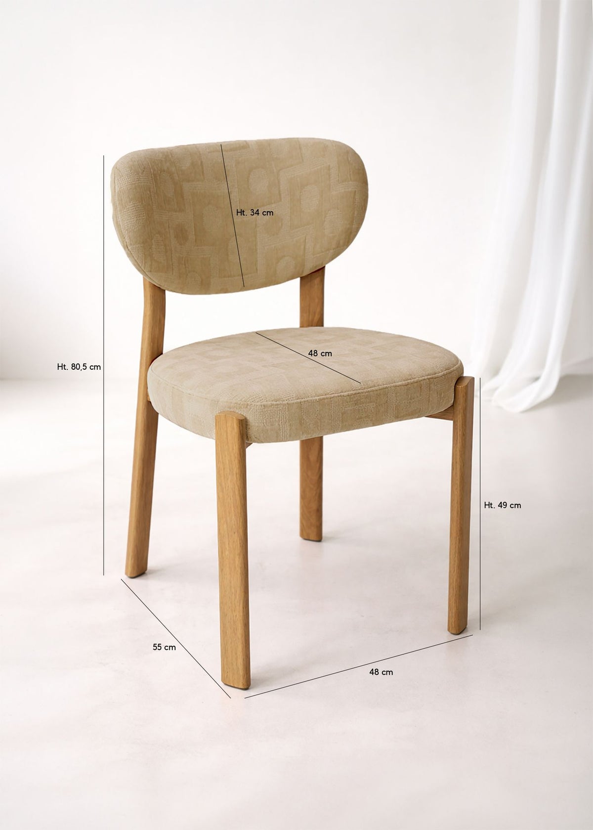Dimensions Suzie - Lot de 2 chaises de table en bois et tissu beige