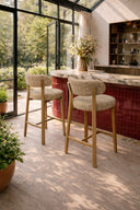 Suzie - Lot de 2 chaises de bar effet bois et tissu beige