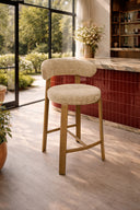 Suzie - Lot de 2 chaises de bar effet bois et tissu beige
