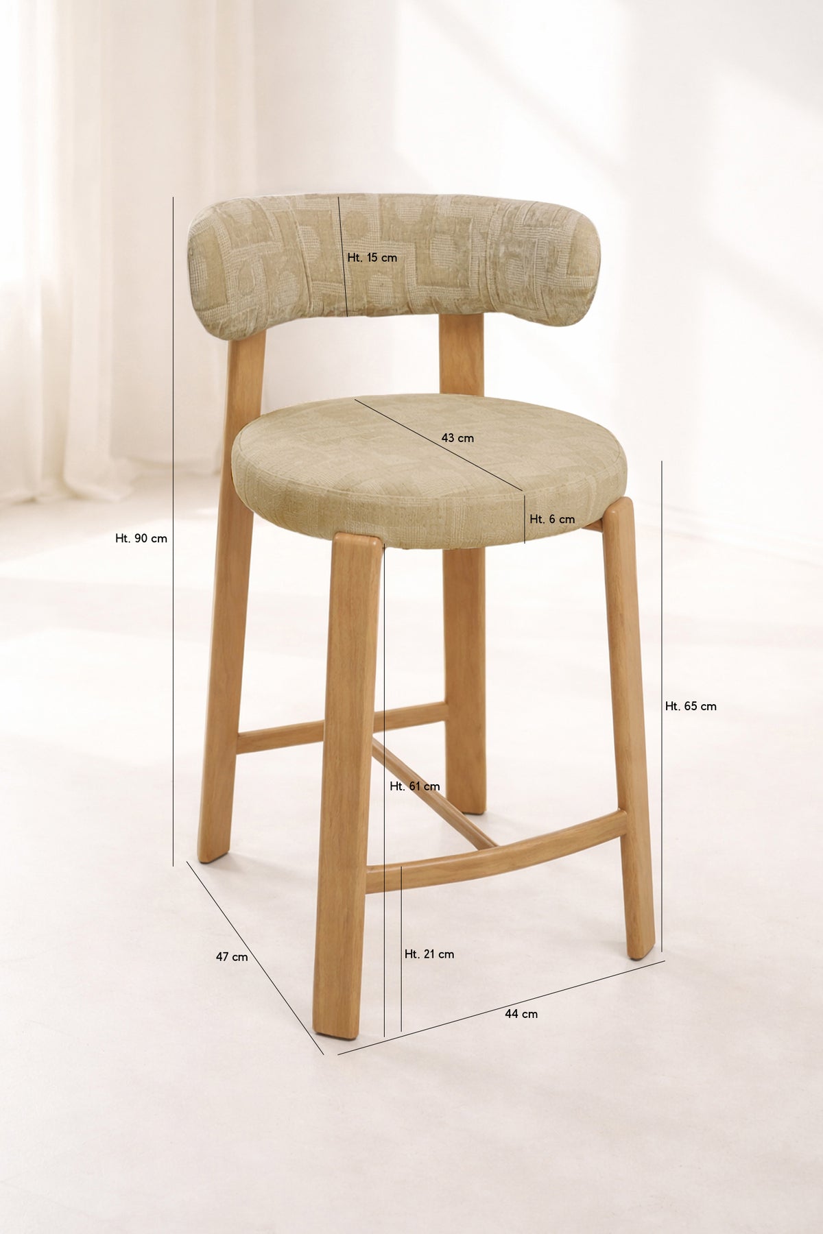 Dimensions Suzie - Lot de 2 chaises de bar effet bois et tissu beige