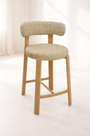 Suzie - Lot de 2 chaises de bar effet bois et tissu beige