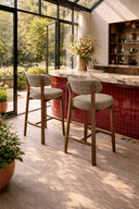 Suzie - Lot de 2 chaises de bar effet bois et tissu taupe