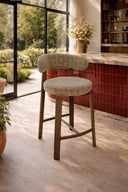 Suzie - Lot de 2 chaises de bar effet bois et tissu taupe