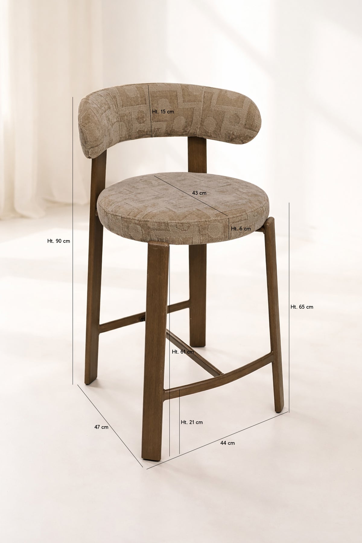 Dimensions Suzie - Lot de 2 chaises de bar effet bois et tissu taupe