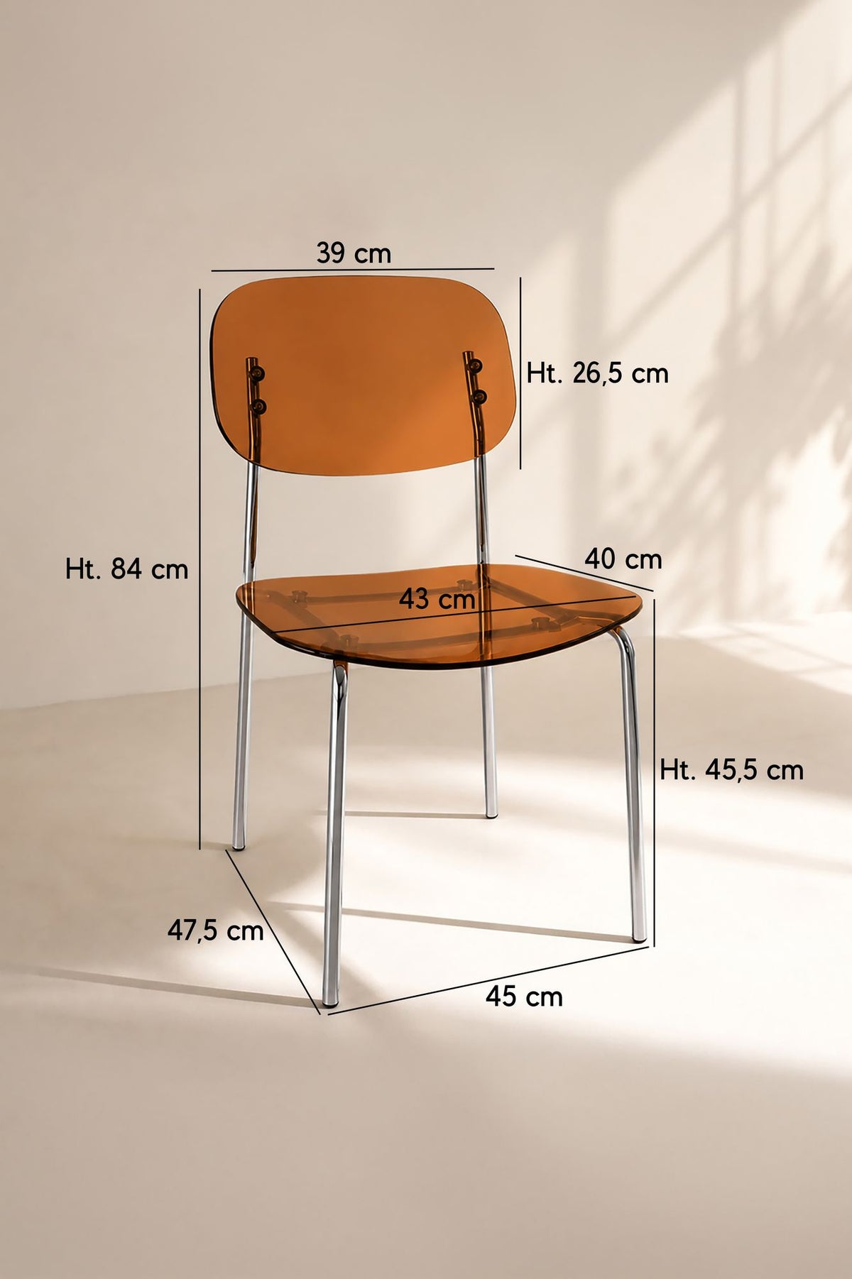 Dimensions GLAM - Lot de 2 chaises de table en résine acrylique transparente et métal ambre