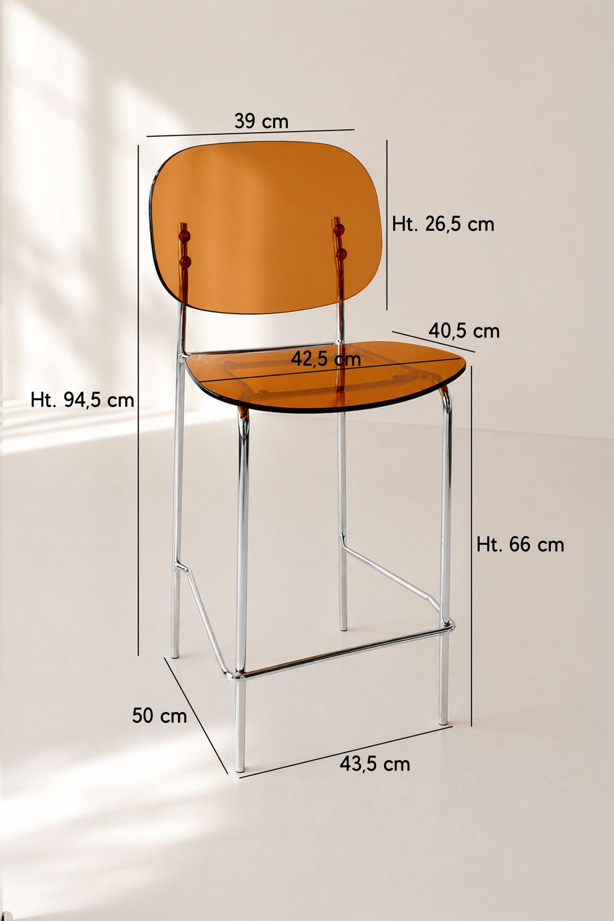 Dimensions GLAM - Lot de 2 chaises de bar en résine acrylique transparente et métal ambre